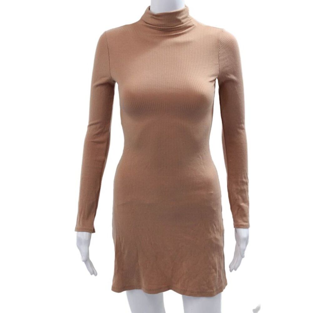 Reformation Womens Bodycon Sweater Dress Beige Striped Long Sleeve Size XS